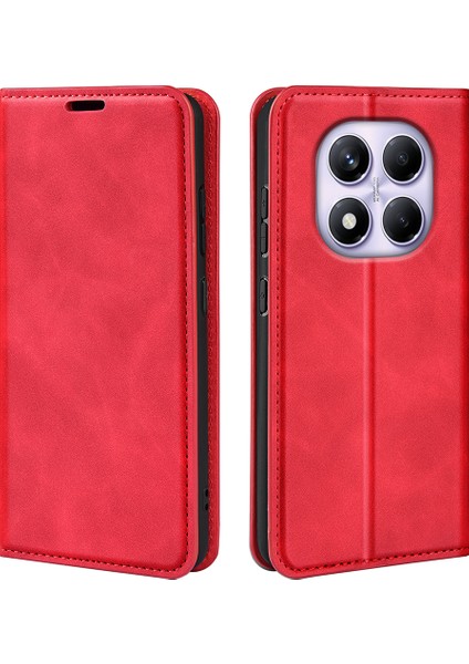 Xiaomi Redmi Note 14 Pro 4g Kılıf Skin Touch Deri Cüzdan Telefon Kapağı-Kırmızı (Yurt Dışından)