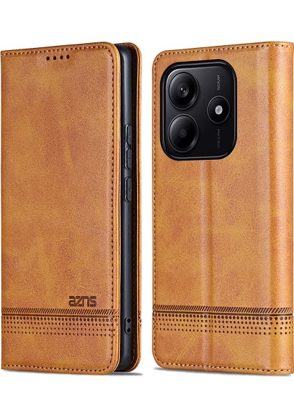 Xiaomi Redmi Note 14 5g Kılıf Sığır Derisi Doku Pu Deri Cüzdan Telefon Kapağı-Kahverengi (Yurt Dışından)