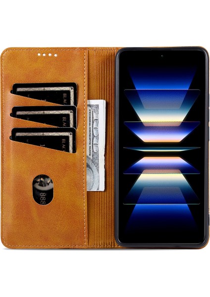 Xiaomi Redmi Note 14 5g Kılıf Sığır Derisi Doku Pu Deri Cüzdan Telefon Kapağı-Kahverengi (Yurt Dışından)
