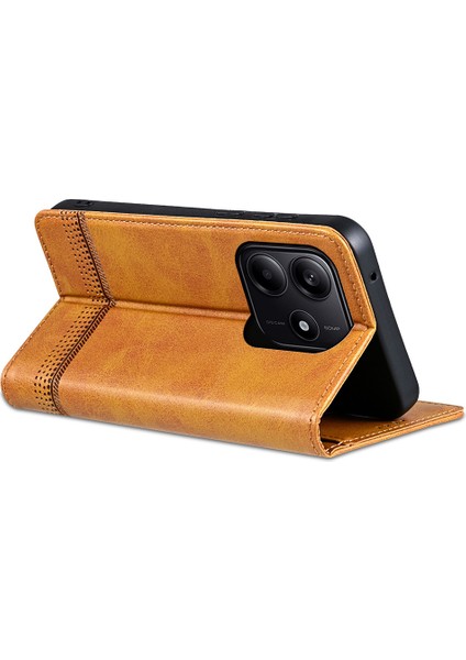Xiaomi Redmi Note 14 5g Kılıf Sığır Derisi Doku Pu Deri Cüzdan Telefon Kapağı-Kahverengi (Yurt Dışından)