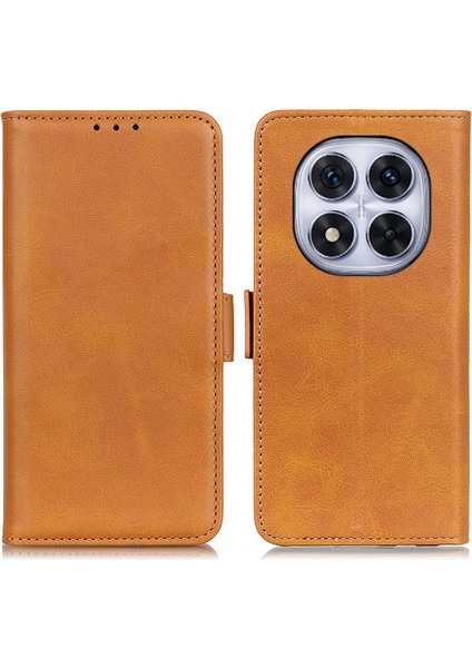 Xiaomi Redmi Note 14 Pro 4g Kılıf Standı Sığır Derisi Doku Pu Deri Telefon Kapağı-Sarı (Yurt Dışından)