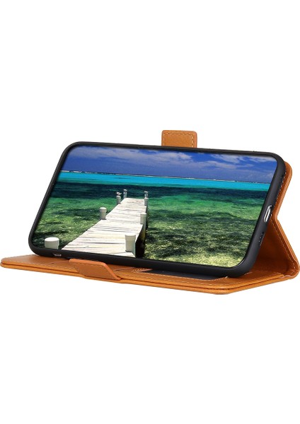 Xiaomi Redmi Note 14 Pro 4g Kılıf Standı Sığır Derisi Doku Pu Deri Telefon Kapağı-Sarı (Yurt Dışından)