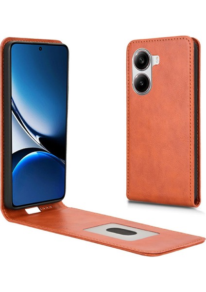 Xiaomi Poco X7 Pro 5g/redmi Turbo 4 5g Kılıf Kart Yuvası Manyetik Dikey Çevirme Deri Telefon Kapağı-Turuncu (Yurt Dışından)