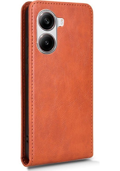 Xiaomi Poco X7 Pro 5g/redmi Turbo 4 5g Kılıf Kart Yuvası Manyetik Dikey Çevirme Deri Telefon Kapağı-Turuncu (Yurt Dışından)