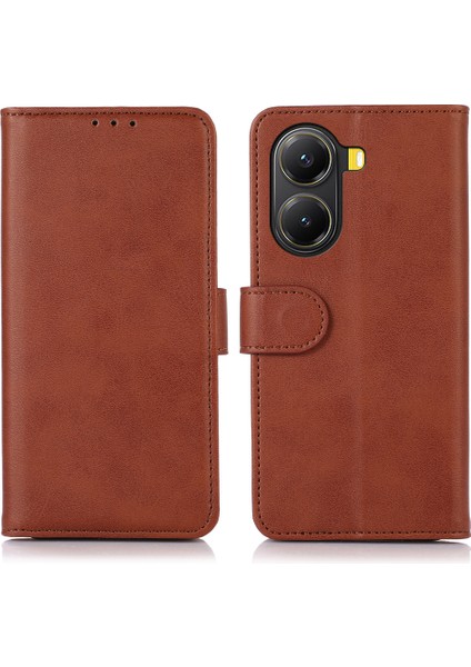 Xiaomi Poco X7 Pro 5g/redmi Turbo 4 5g Kılıf Sığır Derisi Doku Deri Cüzdan Stand-Kahverengi Için (Yurt Dışından)