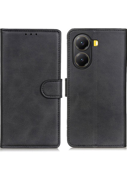 Xiaomi Poco X7 Pro 5g/redmi Turbo 4 5g Sığır Derisi Doku Deri Standlı Telefon Kapak-Balck Için (Yurt Dışından)