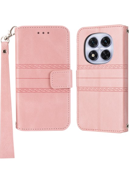 Xiaomi Redmi Note 14 Pro 4g Kılıf Cüzdan Skin-Touch Deri Baskılı Telefon Kapağı-Pembe (Yurt Dışından)