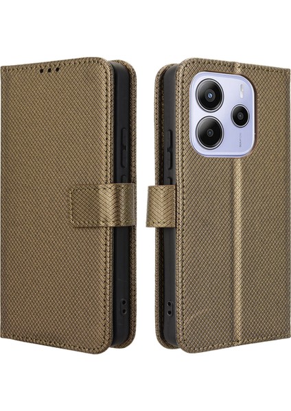 Xiaomi Redmi Note 14 4g (163.25X76.55X8.16MM) Kılıf Pu Deri Elmas Doku Cüzdan Telefon Kapağı-Kahverengi (Yurt Dışından)