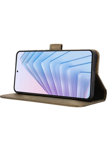 Xiaomi Redmi Note 14 4g (163.25X76.55X8.16MM) Kılıf Pu Deri Elmas Doku Cüzdan Telefon Kapağı-Kahverengi (Yurt Dışından)