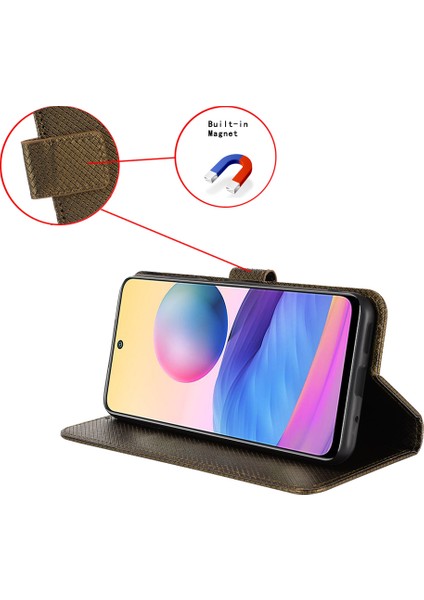 Xiaomi Redmi Note 14 4g (163.25X76.55X8.16MM) Kılıf Pu Deri Elmas Doku Cüzdan Telefon Kapağı-Kahverengi (Yurt Dışından)