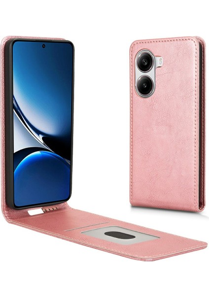 Xiaomi Poco X7 Pro 5g/redmi Turbo 4 5g Durumda Kart Yuvası ile Manyetik Dikey Çevirme Deri Telefon Kapağı-Gül Altın (Yurt Dışından)