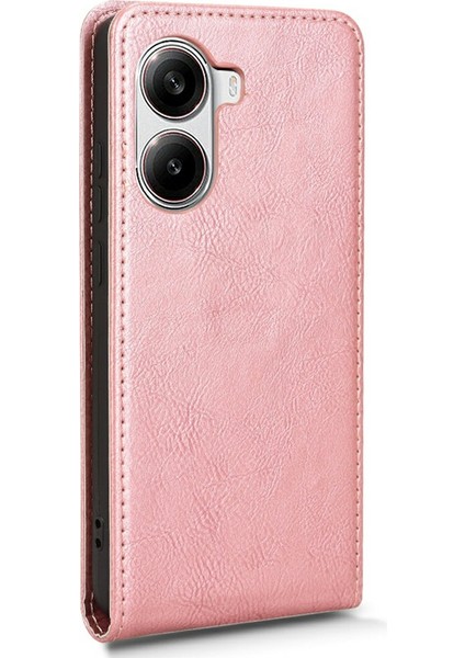 Xiaomi Poco X7 Pro 5g/redmi Turbo 4 5g Durumda Kart Yuvası ile Manyetik Dikey Çevirme Deri Telefon Kapağı-Gül Altın (Yurt Dışından)