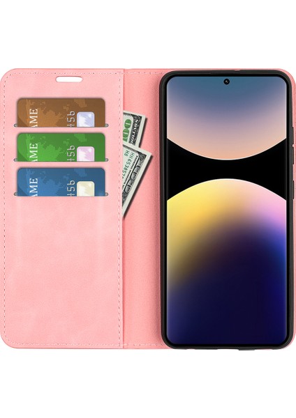 Xiaomi Redmi Note 14 Pro 4g Kılıf Skin Touch Deri Cüzdan Telefon Kapağı-Pembe (Yurt Dışından)