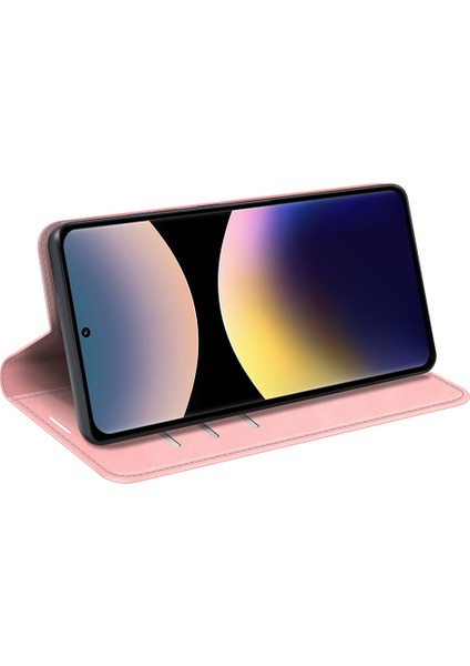 Xiaomi Redmi Note 14 Pro 4g Kılıf Skin Touch Deri Cüzdan Telefon Kapağı-Pembe (Yurt Dışından)