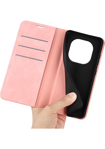 Xiaomi Redmi Note 14 Pro 4g Kılıf Skin Touch Deri Cüzdan Telefon Kapağı-Pembe (Yurt Dışından)