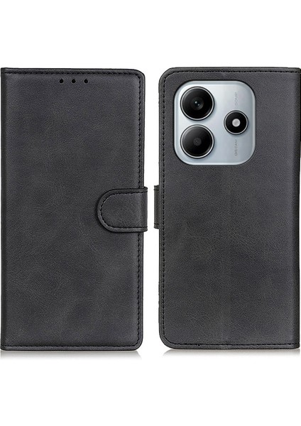 Xiaomi Redmi Note 14 5g Sığır Derisi Doku Deri Standlı Telefon Kapağı-Balck Için (Yurt Dışından)