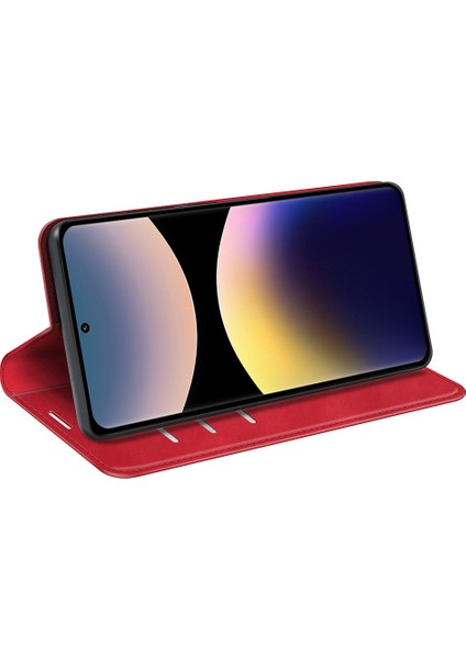 Xiaomi Redmi Note 14 Pro 4g Kılıf Skin Touch Deri Cüzdan Telefon Kapağı-Kırmızı (Yurt Dışından)