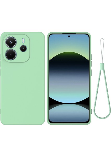 Xiaomi Redmi Note 14 4g (163.25X76.55X8.16MM) Sıvı Silikon Kılıf El Kayışı ile Telefon Arka Kapak-Yeşil (Yurt Dışından)