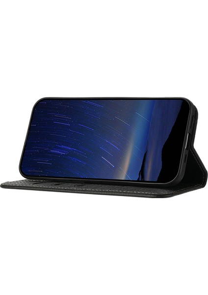 Xiaomi Redmi Için Not 14 4g (163.25X76.55X8.16MM) Kılıf Dokuma Doku Pu Deri Cüzdan Telefon Kapağı-Balck (Yurt Dışından)