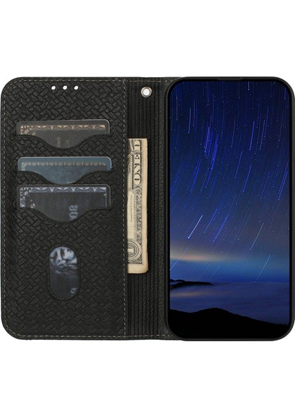 Xiaomi Redmi Için Not 14 4g (163.25X76.55X8.16MM) Kılıf Dokuma Doku Pu Deri Cüzdan Telefon Kapağı-Balck (Yurt Dışından)