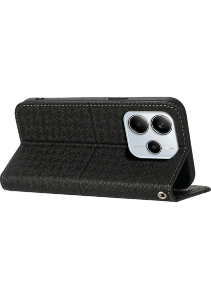 Xiaomi Redmi Için Not 14 4g (163.25X76.55X8.16MM) Kılıf Dokuma Doku Pu Deri Cüzdan Telefon Kapağı-Balck (Yurt Dışından)