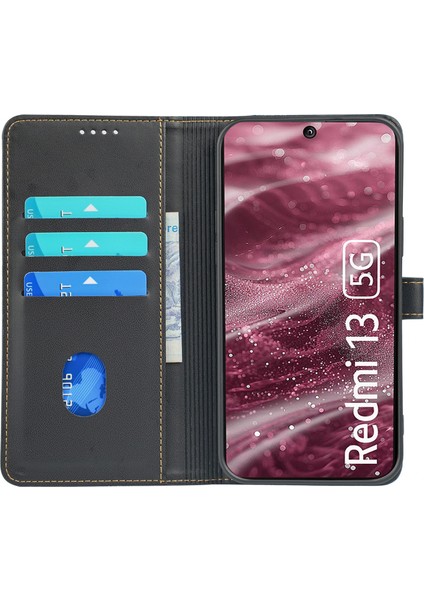 Xiaomi Redmi 13 4g/5g Kılıf Manyetik Toka Dört Yapraklı Yonca Deri Telefon Kapağı-Balck Için (Yurt Dışından)