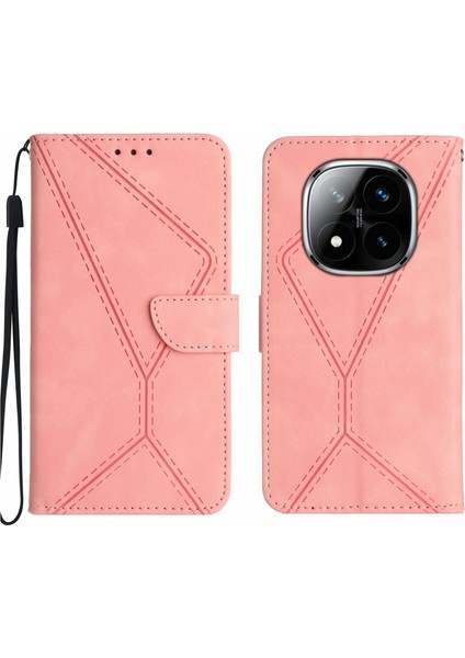 Xiaomi Redmi Note 14 Pro 4g Kılıf Cilt Dokunmatik Hatları Baskılı Pu Deri Flip Telefon Kapağı-Pembe (Yurt Dışından)