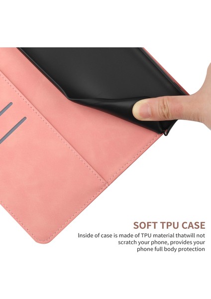 Xiaomi Redmi Note 14 Pro 4g Kılıf Cilt Dokunmatik Hatları Baskılı Pu Deri Flip Telefon Kapağı-Pembe (Yurt Dışından)