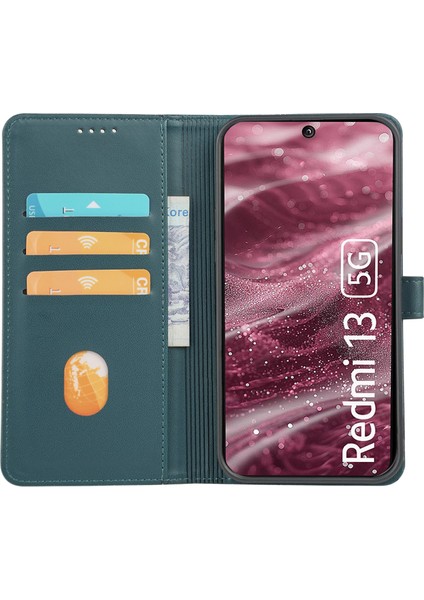Xiaomi Redmi 13 4g/5g Kılıf Manyetik Toka Dört Yapraklı Yonca Deri Telefon Kapağı-Yeşil (Yurt Dışından)
