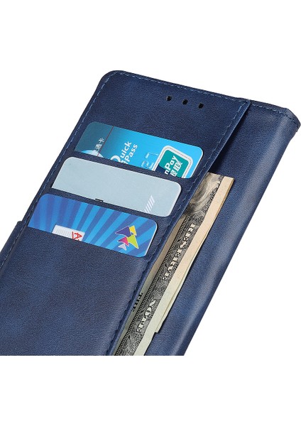 Xiaomi Redmi Note 14 5g Sığır Derisi Doku Deri Standlı Telefon Kapağı-Mavi Için (Yurt Dışından)