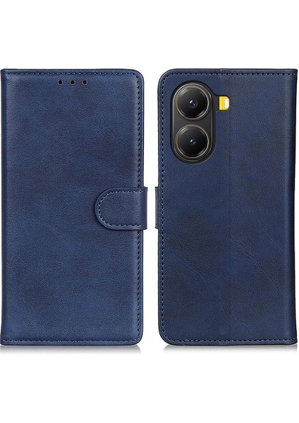 Xiaomi Poco X7 Pro 5g/redmi Turbo 4 5g Sığır Derisi Doku Deri Standlı Telefon Kapak-Mavi Için (Yurt Dışından)