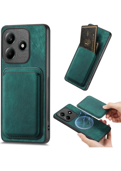 Xiaomi Redmi Note 14 5g Kılıf Için Magsafe Deri Arka Kapak ile Uyumlu Çıkarılabilir Kart Tutucu-Yeşil (Yurt Dışından)