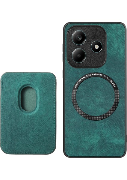 Xiaomi Redmi Note 14 5g Kılıf Için Magsafe Deri Arka Kapak ile Uyumlu Çıkarılabilir Kart Tutucu-Yeşil (Yurt Dışından)