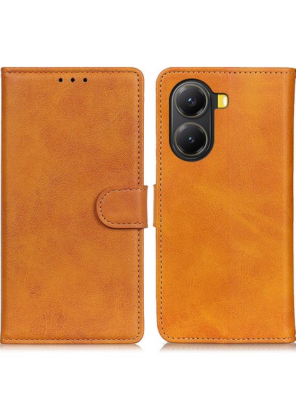 Xiaomi Poco X7 Pro 5g/redmi Turbo 4 5g Sığır Derisi Doku Deri Standlı Telefon Kapağı-Kahverengi (Yurt Dışından)