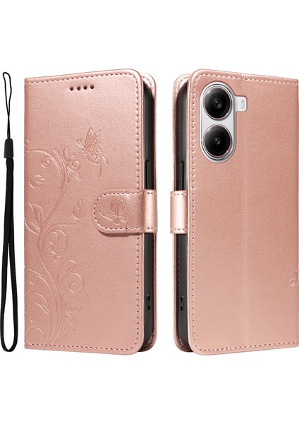 Xiaomi Redmi Turbo 4 5g Pu Çiçek Desenli Cüzdan Standlı Telefon Kapağı-Gül Altın (Yurt Dışından)