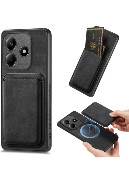 Xiaomi Redmi Note 14 5g Kılıf Için Magsafe Deri Arka Kapak ile Uyumlu Çıkarılabilir Kart Tutucu-Balck (Yurt Dışından)