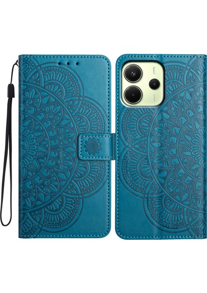 Xiaomi Redmi Note 14 4g (163.25X76.55X8.16MM) Cüzdan Çiçek Baskılı Deri Kapak Çevirin Kayışlı-Mavi (Yurt Dışından)