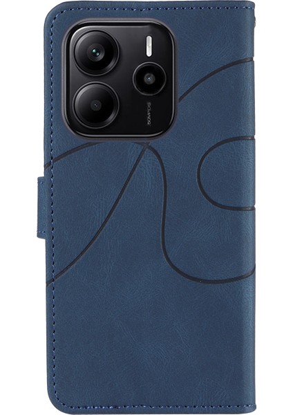 Xiaomi Redmi Note 14 4g (163.25X76.55X8.16MM) Kavisli Çizgi Tasarımlı Deri Stand-Mavi (Yurt Dışından)
