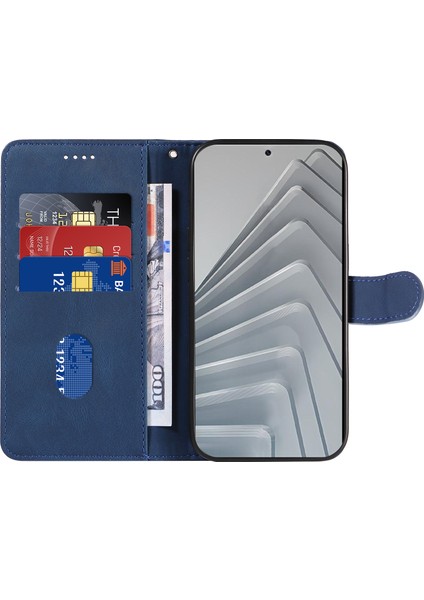 Xiaomi Redmi Note 14 4g (163.25X76.55X8.16MM) Kavisli Çizgi Tasarımlı Deri Stand-Mavi (Yurt Dışından)