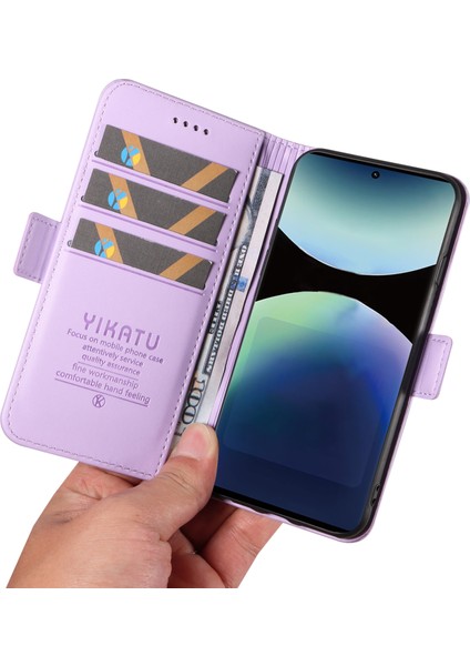Xiaomi Redmi Note 14 Pro 4g Cüzdan Yıkatu YK-003 Deri Stand Kılıfı - Açık Mor (Yurt Dışından)