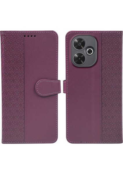 Xiaomi Redmi 13 4g/5g Kılıf Manyetik Toka Dört Yapraklı Yonca Deri Telefon Kapağı-Koyu Mor (Yurt Dışından)