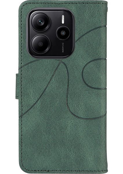 Xiaomi Redmi Note 14 4g (163.25X76.55X8.16MM) Kavisli Çizgi Tasarımlı Deri Stand-Yeşil (Yurt Dışından) modelleri