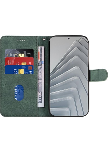 Xiaomi Redmi Note 14 4g (163.25X76.55X8.16MM) Kavisli Çizgi Tasarımlı Deri Stand-Yeşil (Yurt Dışından) fırsatları