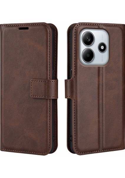 Xiaomi Redmi Note 14 4g (163.25X76.55X8.16MM) Çizilmez Buzağı Dokulu Deri Telefon Kapağı-Kahverengi (Yurt Dışından)