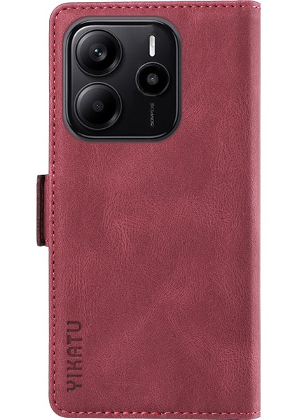 Xiaomi Redmi Için Not 14 4g (163.25X76.55X8.16MM) Yıkatu YK-005 Cilt Dokunma Duygusu Cüzdan Telefon Kapağı-Şarap Kırmızı (Yurt Dışından)