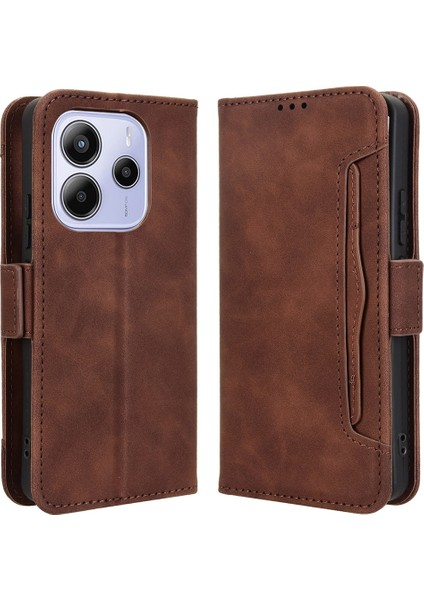 Xiaomi Redmi Note 14 4g (163.25X76.55X8.16MM) Çoklu Kart Yuvalı Telefon Cüzdan Kapağı-Kahverengi (Yurt Dışından)