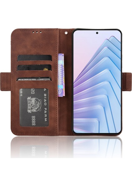 Xiaomi Redmi Note 14 4g (163.25X76.55X8.16MM) Çoklu Kart Yuvalı Telefon Cüzdan Kapağı-Kahverengi (Yurt Dışından)