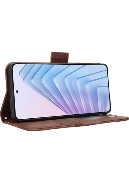 Xiaomi Redmi Note 14 4g (163.25X76.55X8.16MM) Çoklu Kart Yuvalı Telefon Cüzdan Kapağı-Kahverengi (Yurt Dışından)