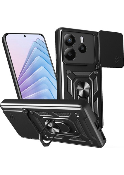 Xiaomi Redmi Note 14 5g Kılıf Için Slayt Kamera Kapaklı Pc + Tpu Kickstand Telefon Kapağı-Balck (Yurt Dışından)