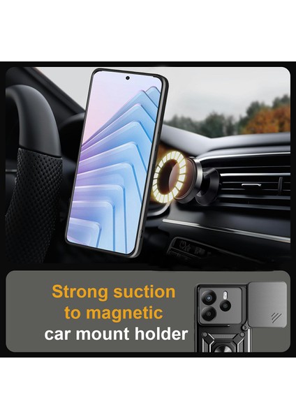 Xiaomi Redmi Note 14 5g Kılıf Için Slayt Kamera Kapaklı Pc + Tpu Kickstand Telefon Kapağı-Balck (Yurt Dışından)